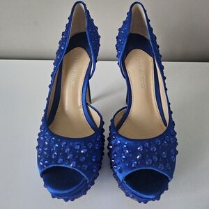 Gianni Bini Blue Satin Rhinestone Heels